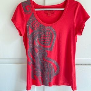 Rare Sunset Rd Y2K grunge, cyber-pop, 2000s red short sleeve scoop neck tee M